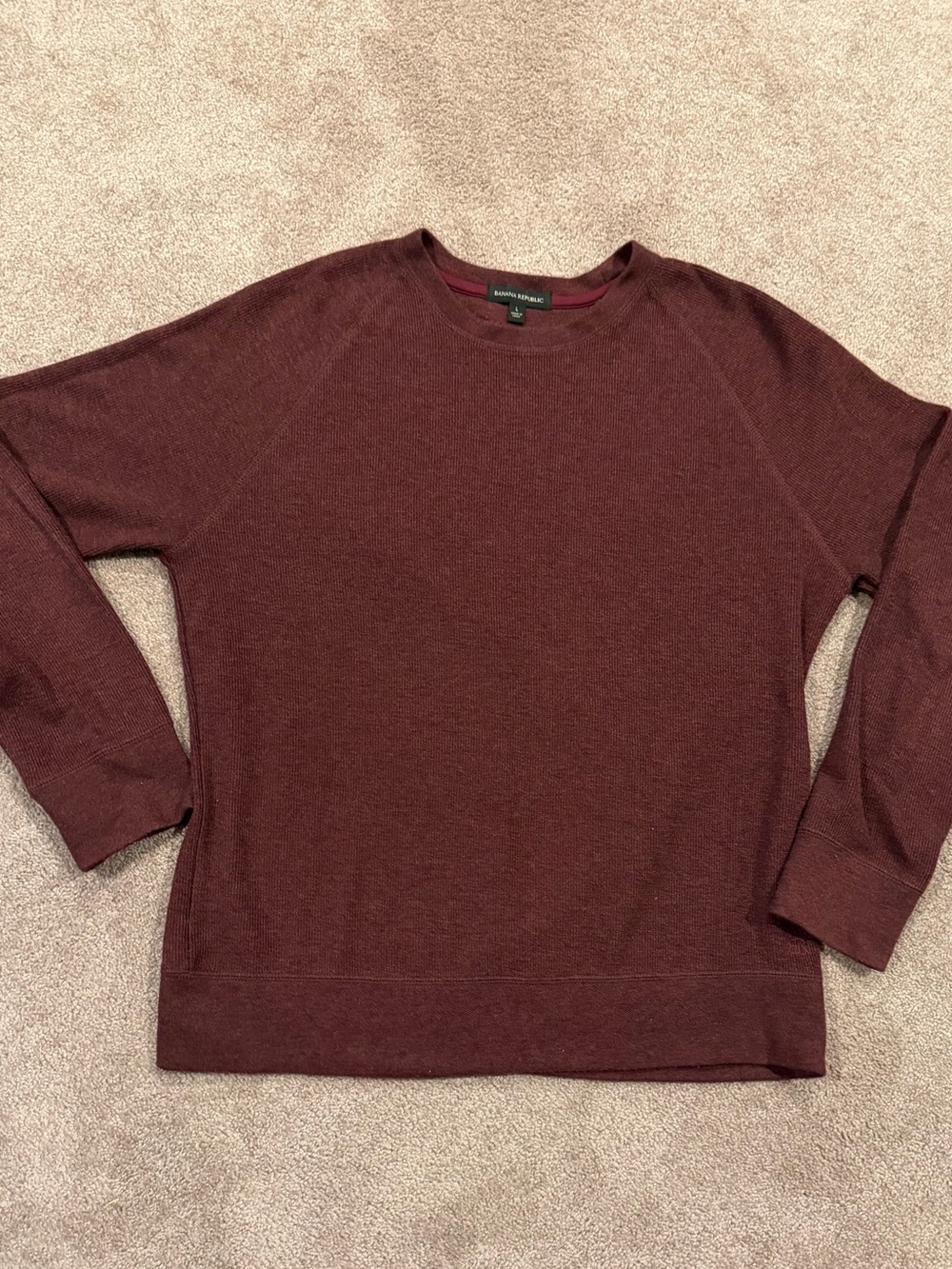 Banana Republic Men’s L Burgundy Waffle Knit Crewneck Pullover Sweater